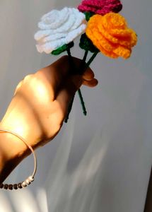 Crocheted Rose Bouquet set of 3 flowers.