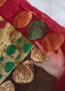 Red Colour Transparent Net Saree For Festivals