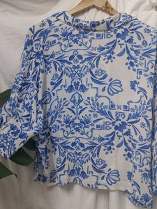 HnM Blue Floral Button-Up Blouse