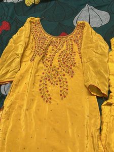 Yellow stonework kurta set