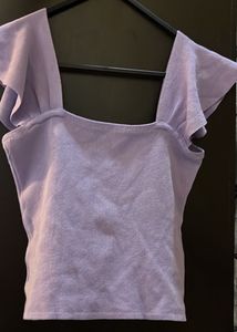 Lavender Button-Up Ruffle Sleeve Top