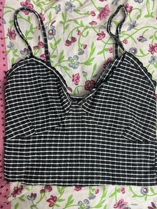 Striped Crop Top with Scalloped Trim