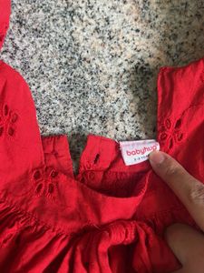 Charming Red Eyelet Dress with Bow Detail