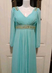 Elegant Blue Embellished Maxi Dress