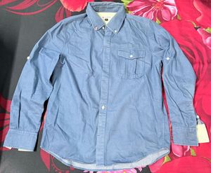 Men's Blue Denim Casual Shirt L Size