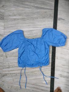 Tokyo Talkies Blue Ruffles Crop Top