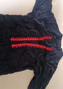 Black Kurta with Red Embellishment