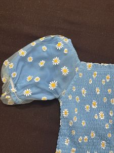 Blue Daisy Smocked Puff Sleeve Top