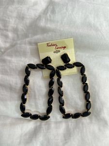 Rhinestone Stone Black Earring