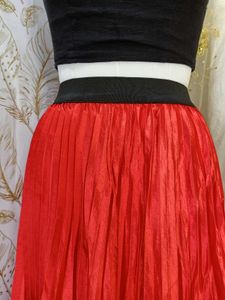 Vibrant Red Pleated Maxi Skirt