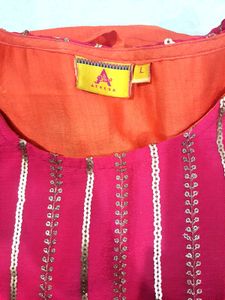 Vibrant Pink &amp; Orange Striped Kurta