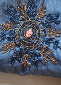 Embroidered Blue Kurta with Patchwork Skirt
