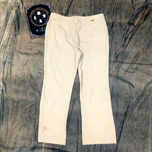Beige Embroidered Flare Pants