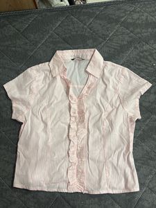 Cute Pink Ruffle Button-Up Top