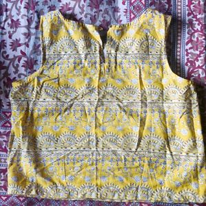 Yellow Block Print Sleeveless Top