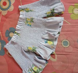 Light Blue Floral Smocked Crop Top