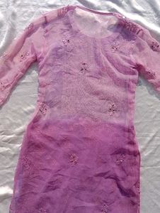 Tie Dry Lavender Chikankari Mirror Work Kurti