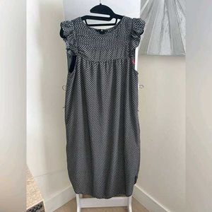 H&M Navy Cap-Sleeve Ruffle Dress.
