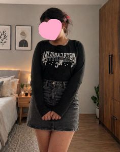 Black Graphic Long Sleeve Top