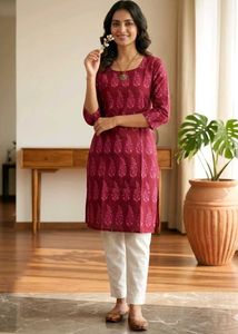 Maroon Printed Kurta with White Pants