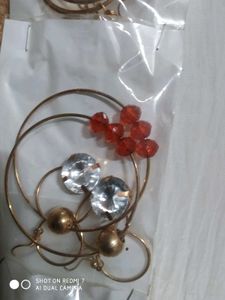Boho Hoop Earrings with Red Beads & Crystals