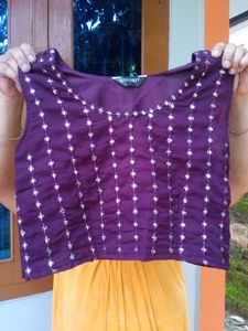 Vibrant Purple ethnic set plazzo, crop top, Size-