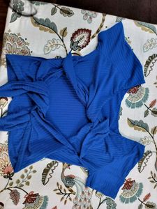 Royal Blue Ribbed Tie-Back Top