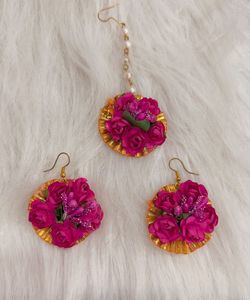 Wedding Flower Jewellery - Mang Tika & Earring Set