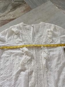 Boho White Lace Trim Blouse
