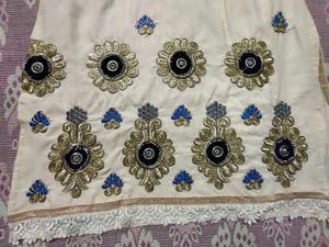 Elegant Cream Kurta Set with Blue Dupatta