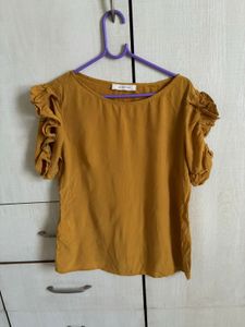 Mustard Yellow Ruffle Sleeve Top