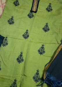 Vibrant Kurta Set with Navy Blue Dupatta