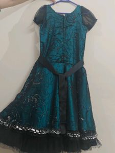 Designer Teal Embroidered Knee length Gown