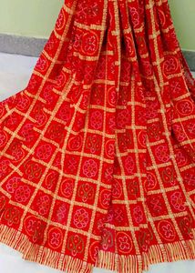 Red Bandhani Saree