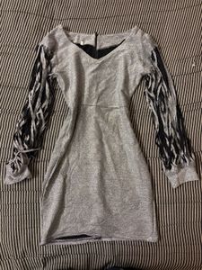 Sparkling Silver Fringe Sleeve Dress