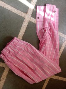 pink plaid kurta set .