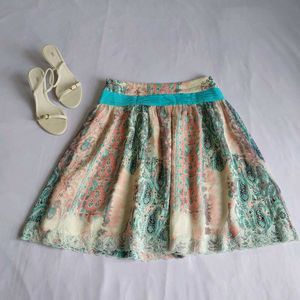 Boho Paisley Print Midi Skirt with Teal Ribbon🪻