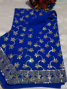 Royal Blue Embroidered Saree with blouse