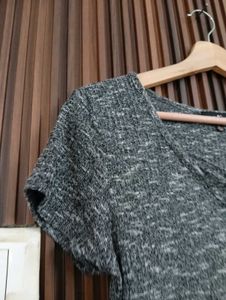 Marled Knit Lace-Up V-Neck Top