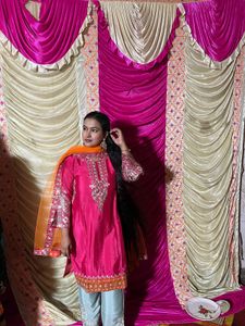 3D Heavy Chinon Embroidery Kurti Palazzo
