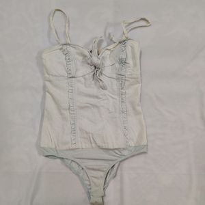 Faded Blue/White Denim Fabric Bodysuit