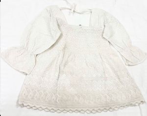 White Smocked Embroidered Top
