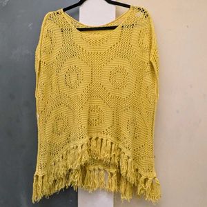 Yellow Knitted Fringed Tunic Top
