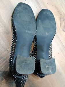 Black Embellished Block Heels