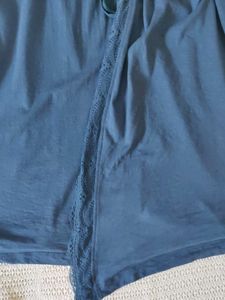 Blue Kimono Robe with Lace Trim