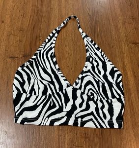 Zebra Print Halter Neck Crop Top