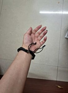 y2k , Black Leather Bracelet with Leaf Charm