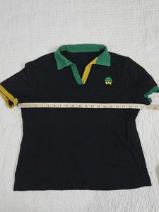 Black Polo T-Shirt with Green &amp; Yellow size M