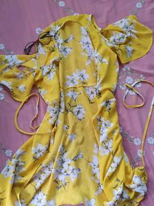 Yellow Floral Cold Shoulder Dress