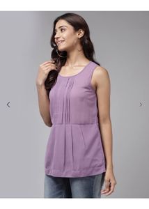 Stylish Lavender Pleated Sleeveless Top